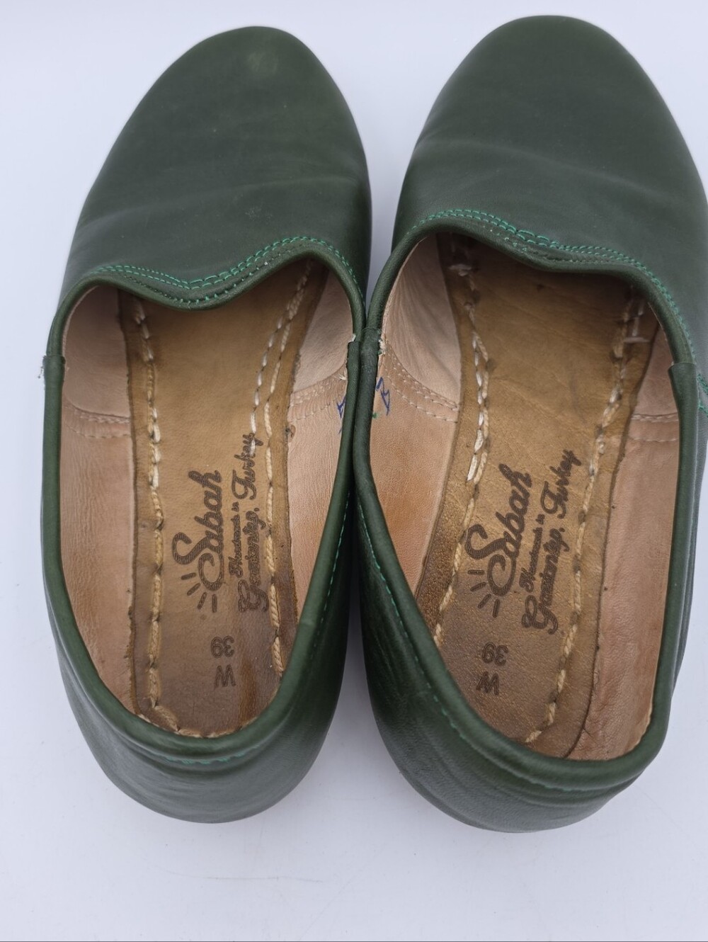 Sabah Denali Green Handmade Turkish Leather Slip On Boho Loafers Shoes Wms 39 - Picture 5 of 8